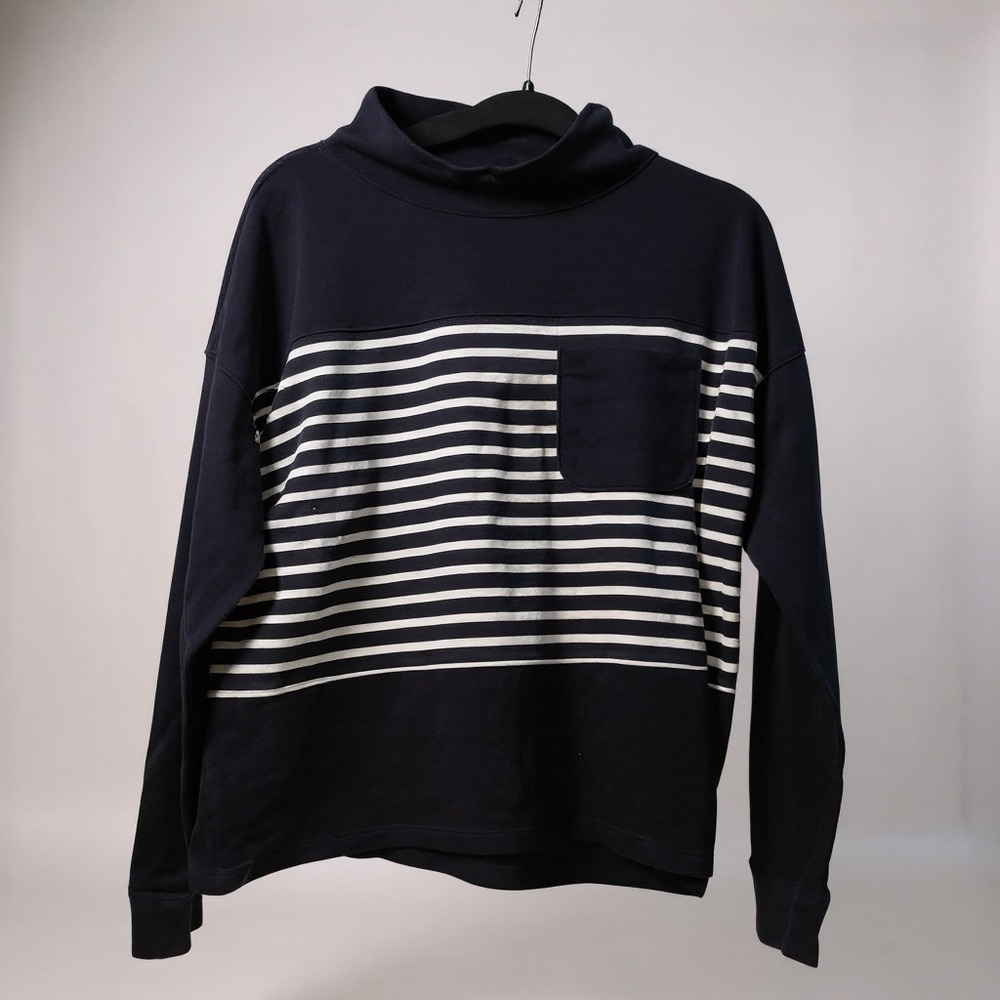 Croft & Barrow Navy White Striped Mock Neck Long Sleeve Pocket‎ Sweatshirt Top L